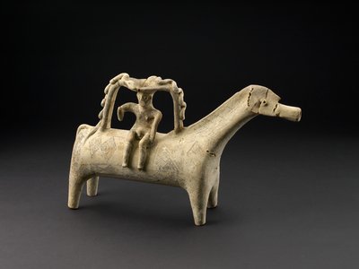 Terrakotta-Pferd-Rhyton mit Reiter als Teil des Griffs auf dem Rücken, Späte zypriotische IIIB-Periode, ca. 1125-1050 v. Chr. von Cypriot